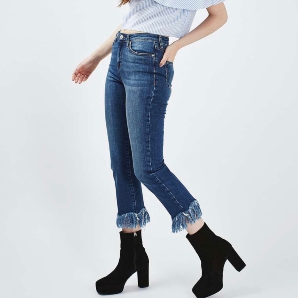 Topshop Frayed Hem Blue Jeans